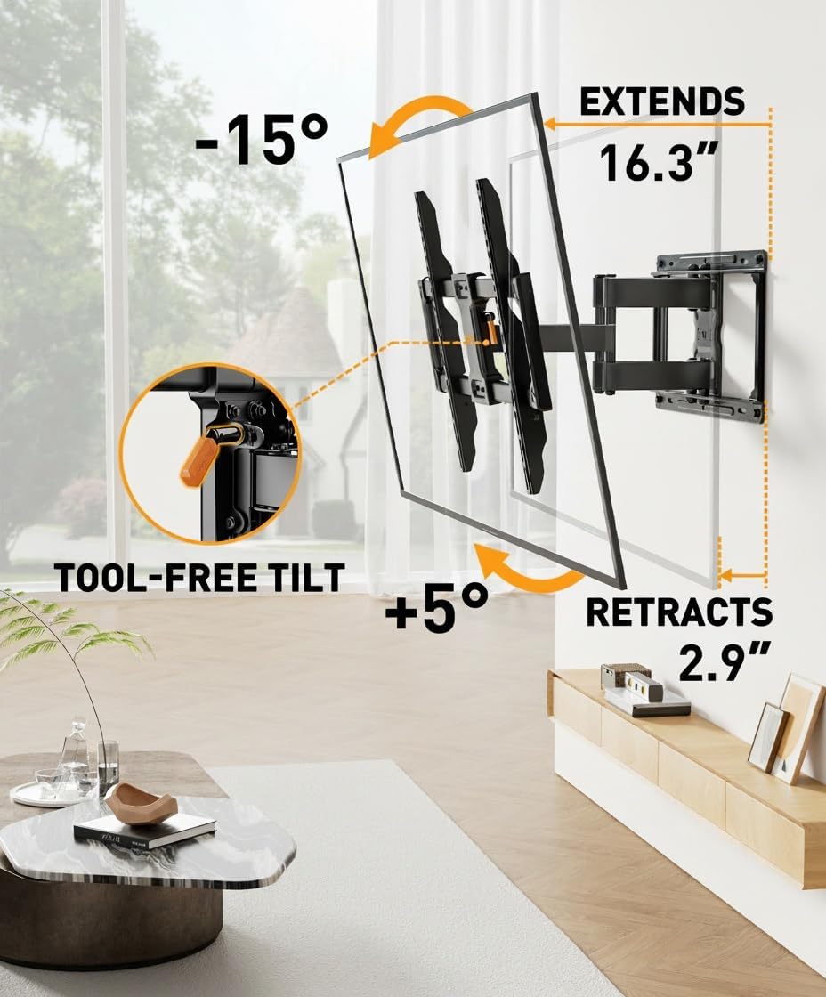 Perlegear Full Motion TV Wall Mount, Heavy Duty TV Mount for 42 55 65 
