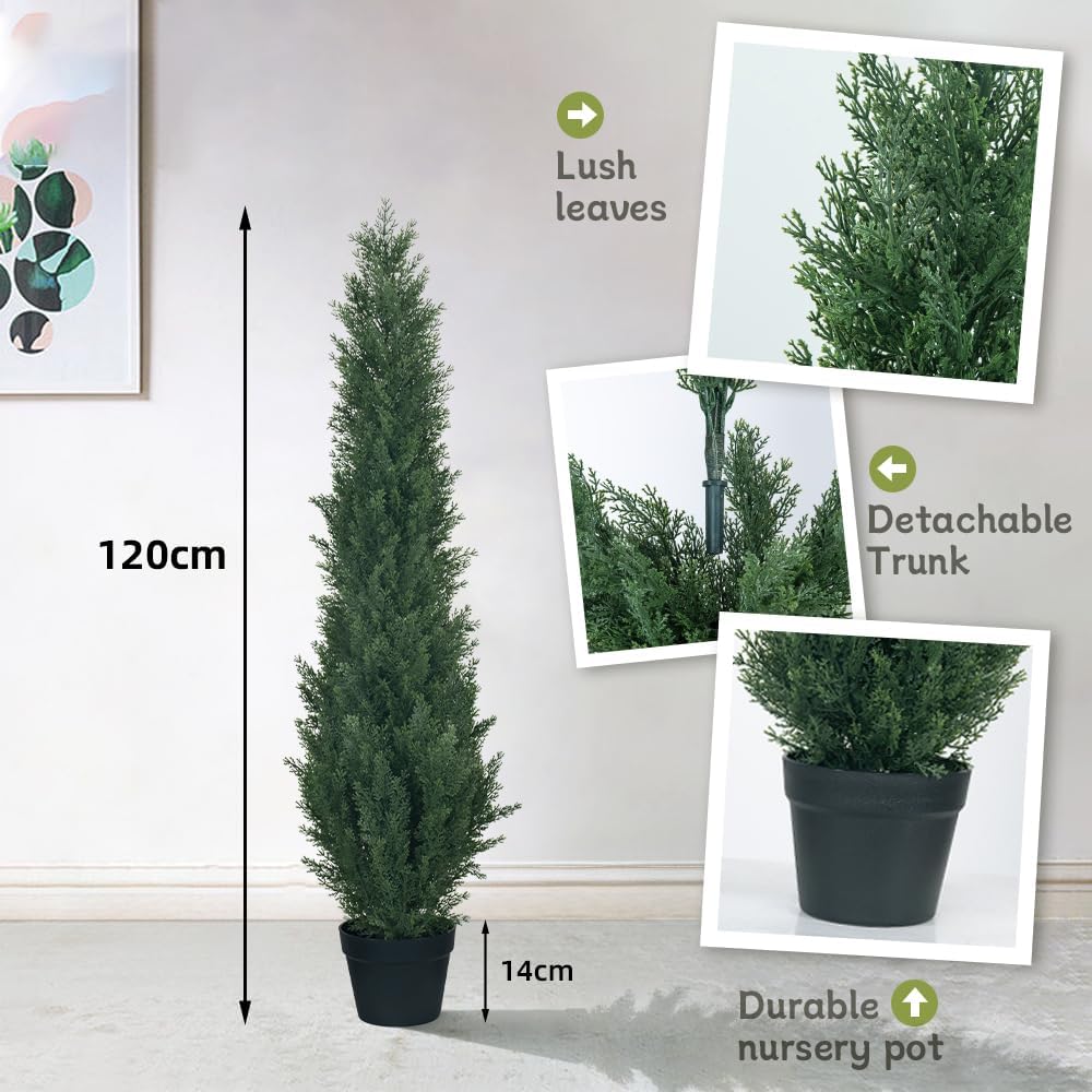 4ft Artificial Cedar Topiary Trees - Fake Boxwood Topiary Cypress Trees Potted Plants, Artificial Plants Shrubs for Home Indoor Outdoor Garden Porch Decor