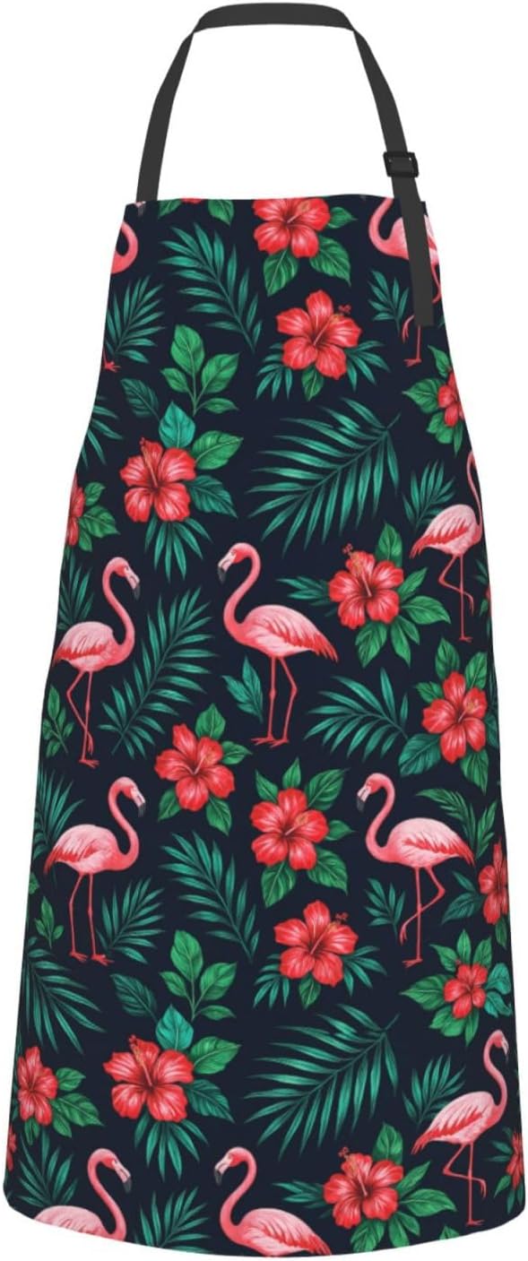 YANYU Tropical Flami Print 28x33 In Kitchen Apron Stylish Chef Apron with Pockets for Cooking Baking Painting