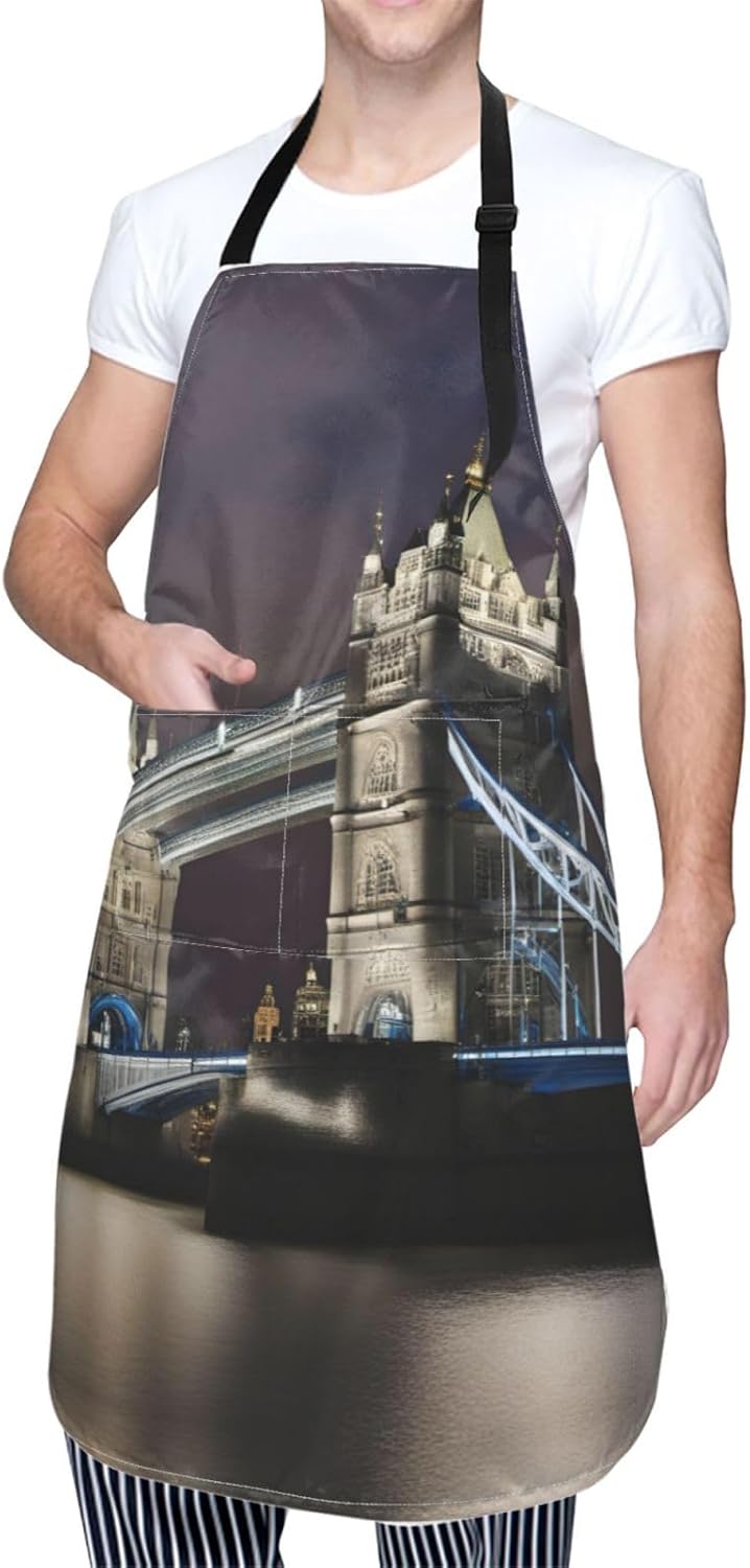 Tower Bridge in London print Waterproof chef's apron with pocket apron for kitchen cooking baking barbecue and gardening