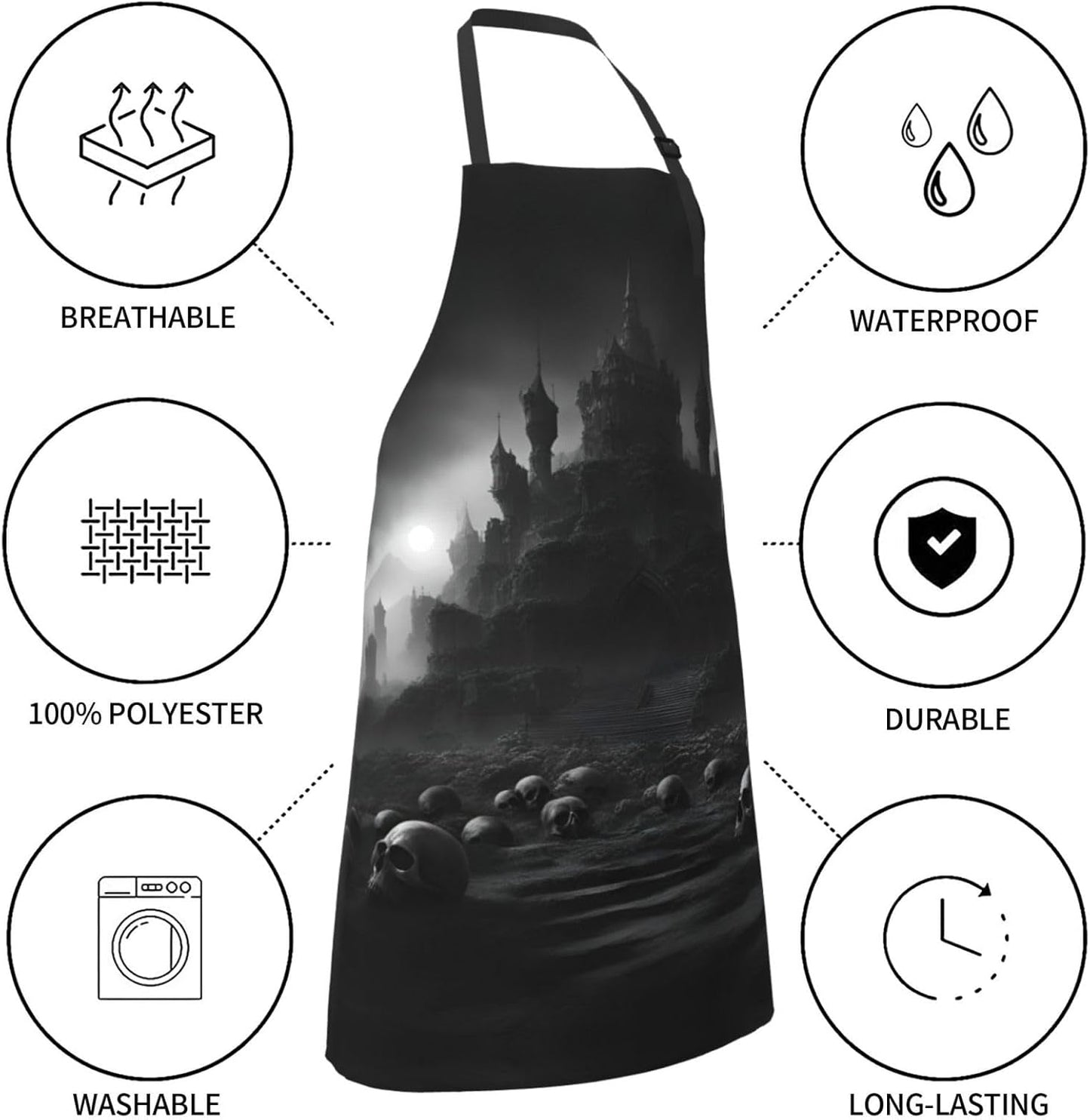 Black and white skulls 1 print Waterproof chef's apron with pocket apr