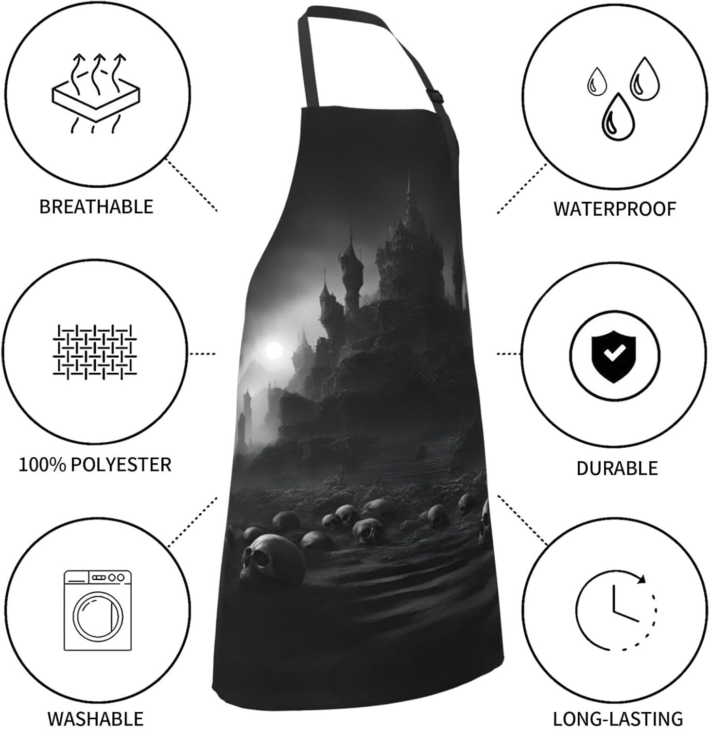 Black and white skulls 1 print Waterproof chef's apron with pocket apr