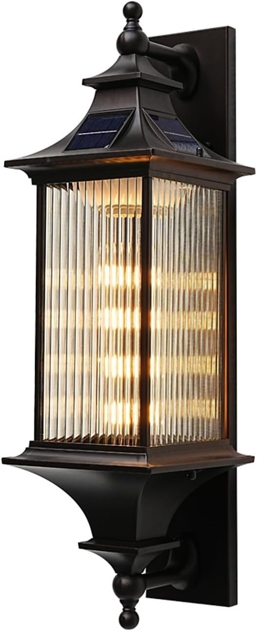 Solar Outdoor Wall Sconce Vintage Exterior Wall Lamp Glass Wall Lantern Waterproof Aluminum Outdoor Wall Light Wall Mounted Porch Light Fixture for Patio Garden Entryway Yard Cottage