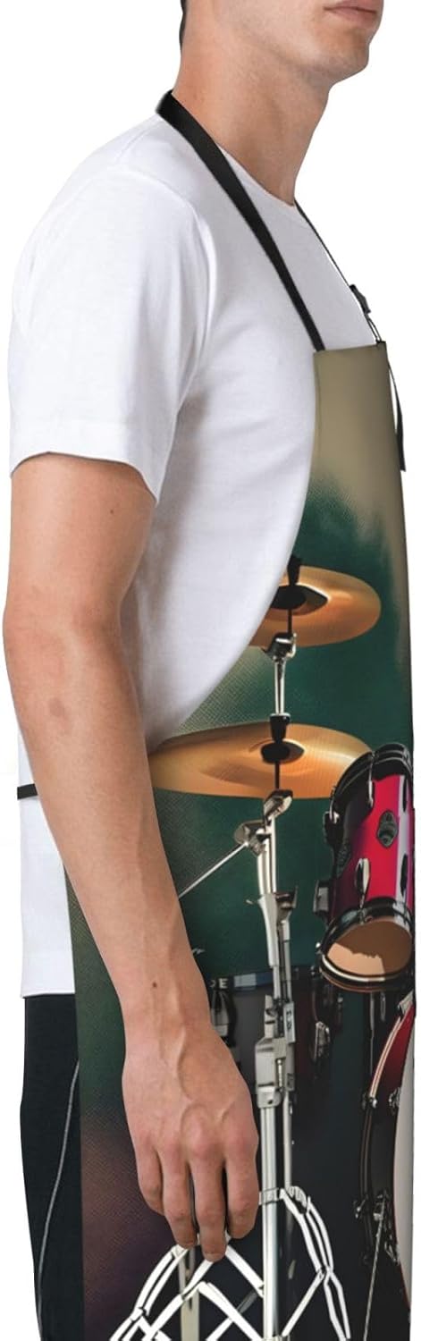 Jazz drum print Waterproof chef's apron with pocket apron for kitchen cooking baking barbecue and gardening