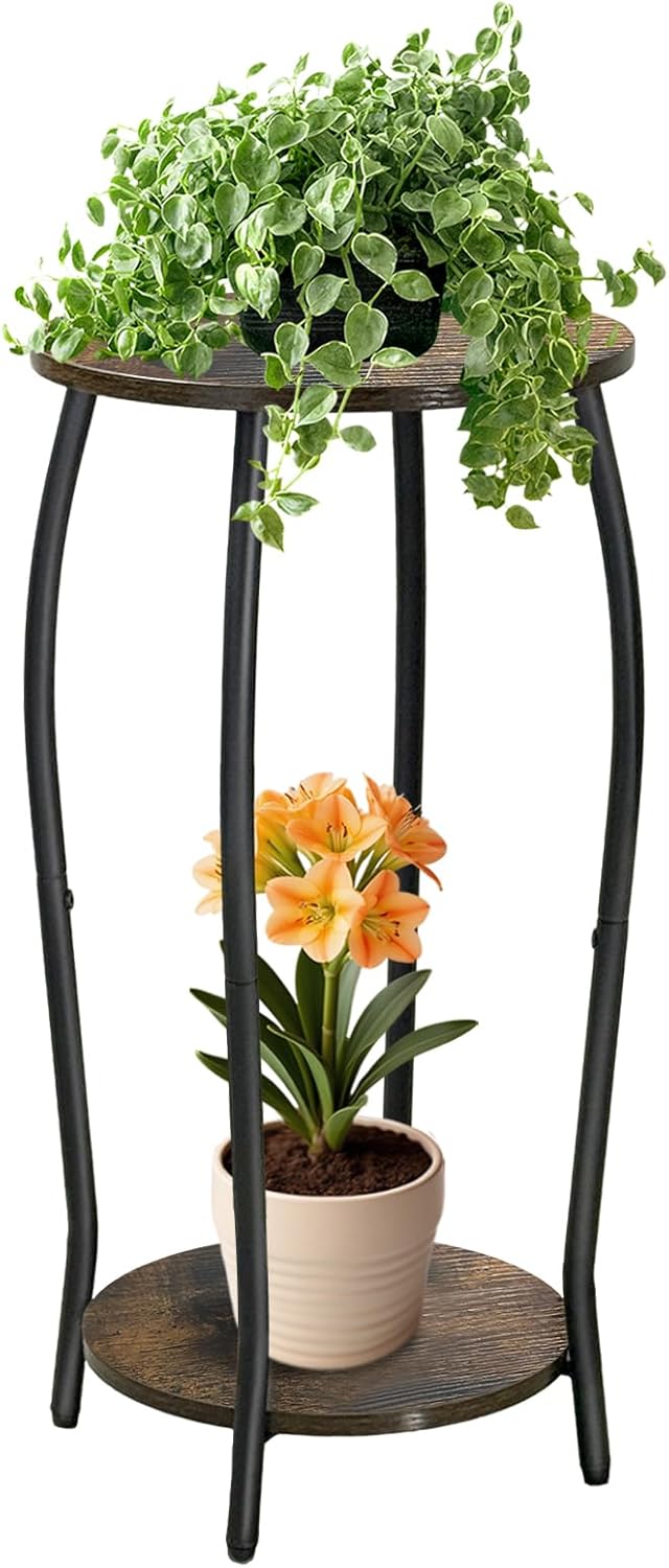 Plant Stand Indoor, 2 Tier Tall Wood Plant Stand, 4-Leg Floor Corner P