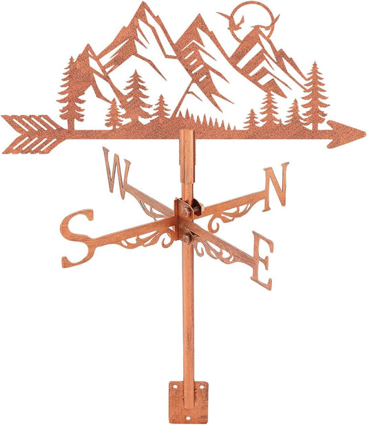 SUPERDANT Mountain Weathervane Forest Tree Sun Weather Vane for Yard Metal Wind Vanes Roof Mount for Outside Garden Copper Red Weathervanes Farmhouse Farm Barn Sheds Patio Outdoor Decorations Gifts