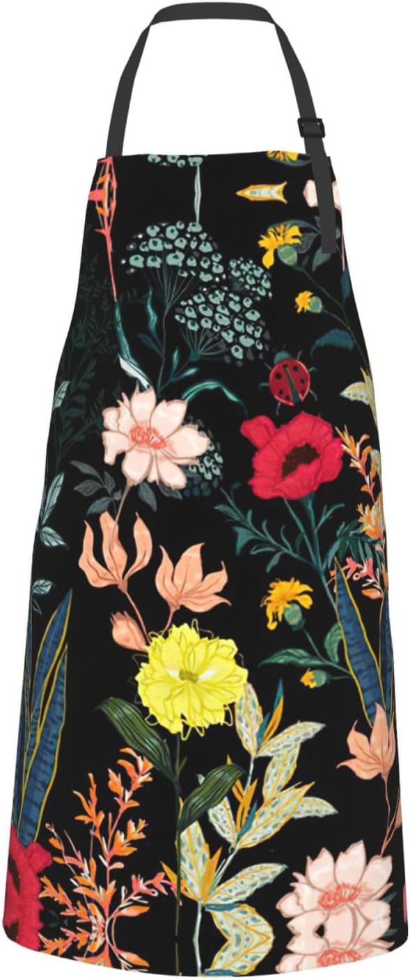 Colorful Boho Floral Print Laundry apron 28x33 In Waterproof Kitchen Apron with Pockets for Cooking Baking