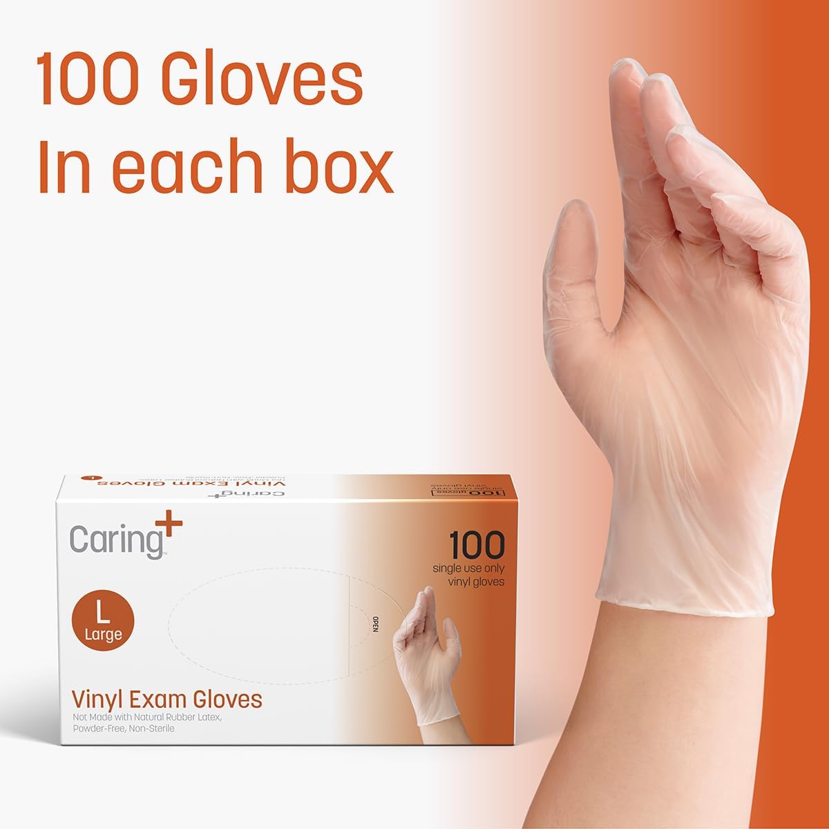 Caring Vinyl Exam Gloves Powder Free and Not Made with Natural Rubber Latex, Gloves for Medical Use, First Aid, Food Prep