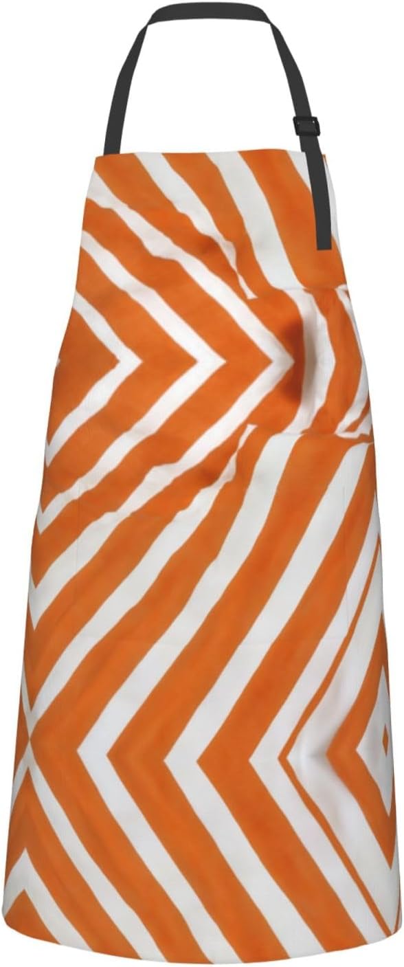 YANYU Orange and White stripe Print 28x33 In Kitchen Apron Stylish Chef Apron with Pockets for Cooking Baking Painting