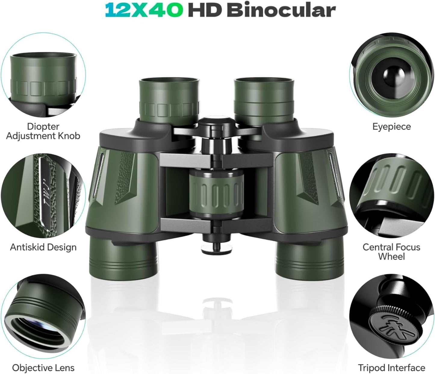 12x40 HD Classic Binoculars for Adults & Kids, Clear Large View & Low-Light Night Vision, High Powered Binoculars for Birds Watching, Cruise Ship, Theaters, Travel & Stargazing