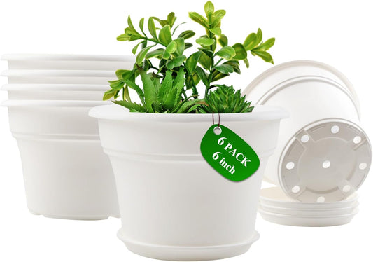 6 Inch Plastic-Flower Pot-for-Indoor Plants, 6 Pack Outdoor Plant Pots
