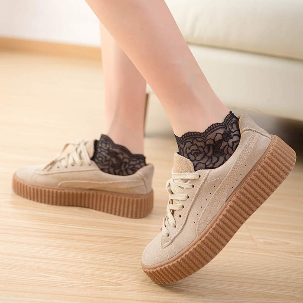 Lace Ankle Socks For Women - 5Pairs ruffle socks women - Fishnet Ankle