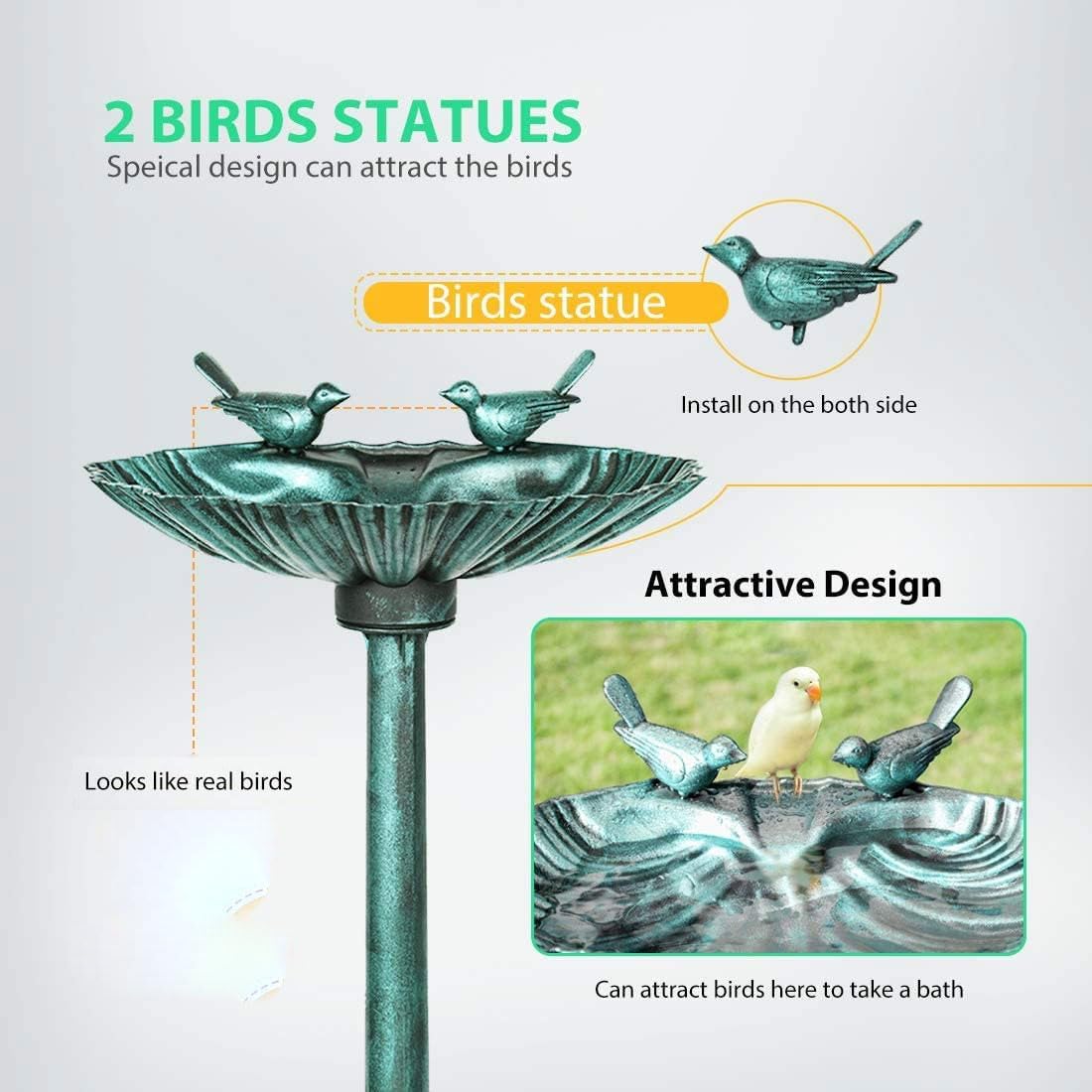 32inch Antique Bird Bath Outside Garden Weather Resistant Polyresin Backyard Expressions