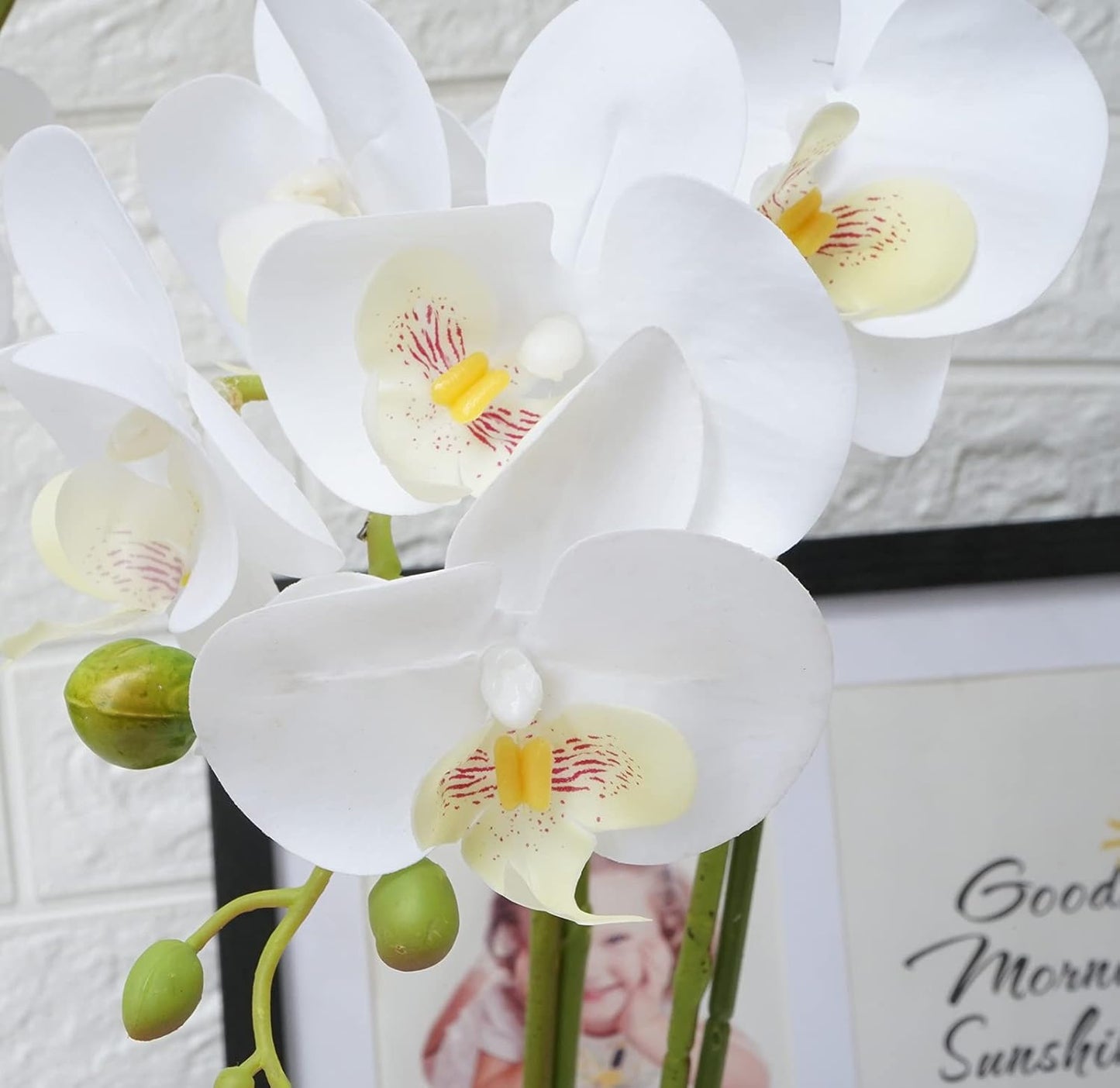 Orchids Artificial Fake Flowers with Vase for Table Centerpieces, Fake Orchids in Pots Orquideas Real Touch Flowers Large Vivid Faux Phalaenopsis White Orchid Plant Indoor Room Decoration