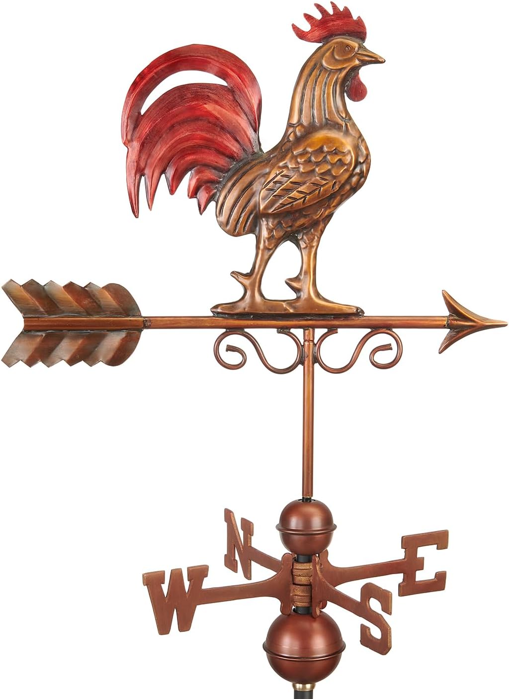 Good Directions Bantam Red Rooster Copper Weathervane, Hand Finished Multi Color Patina