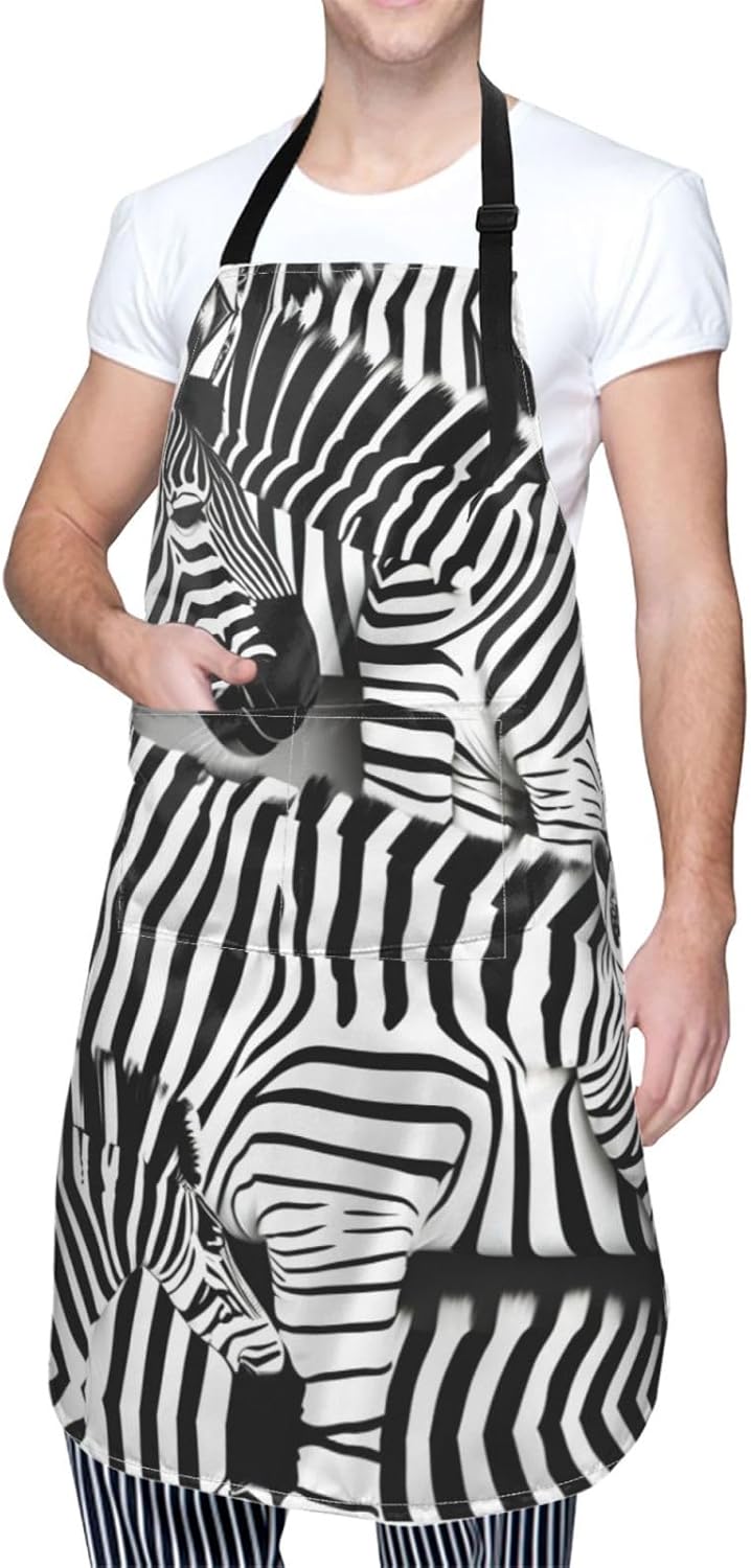 Zebra Print Laundry apron 28x33 In Waterproof Kitchen Apron with Pockets for Cooking Baking