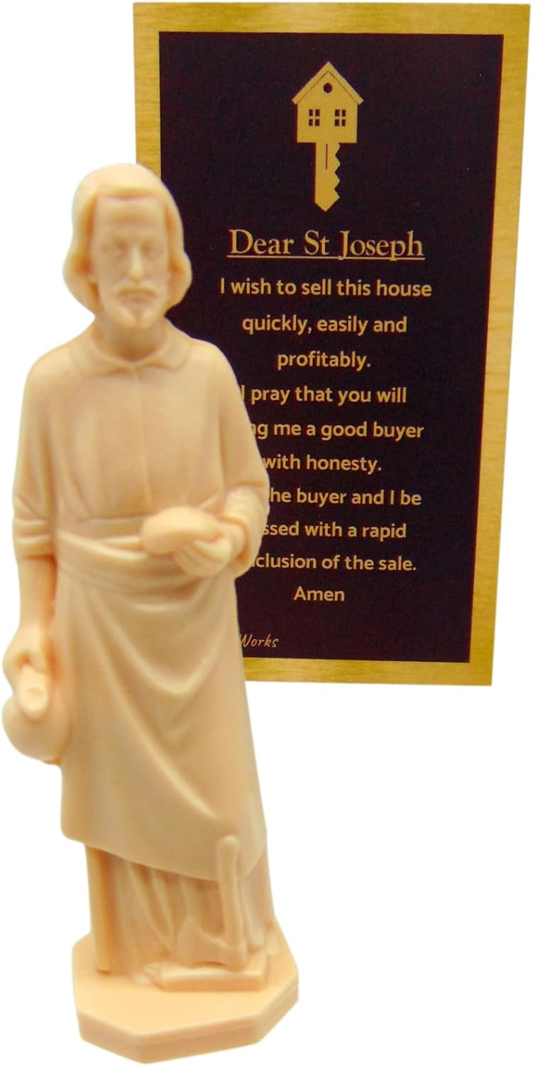 Westmon Works St Joseph House Selling Statue and Double Sided Prayer Card Faith-Based Made in The USA Figurine with Prayer for Selling Homes