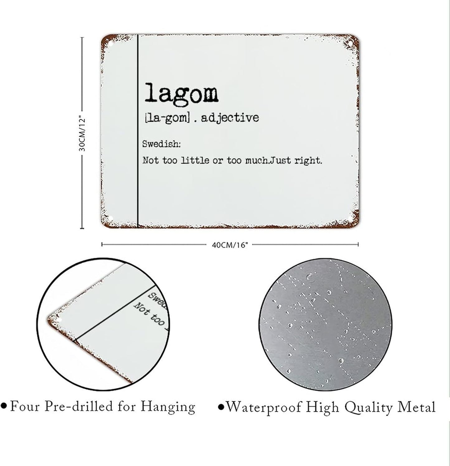 Lagom Definition Metal Sign Lagom Definition Typography Aluminum Metal Sign Vintage Metal Wall Sign Rustic Wall Art for Home Man Cave Door Porch Garden Party 12x16 inch