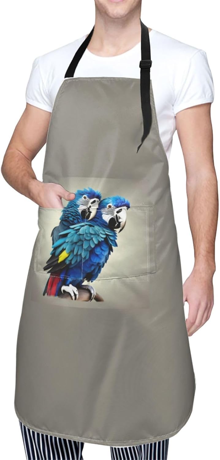 Blue Parrot Hugging print Waterproof chef's apron with pocket apron fo