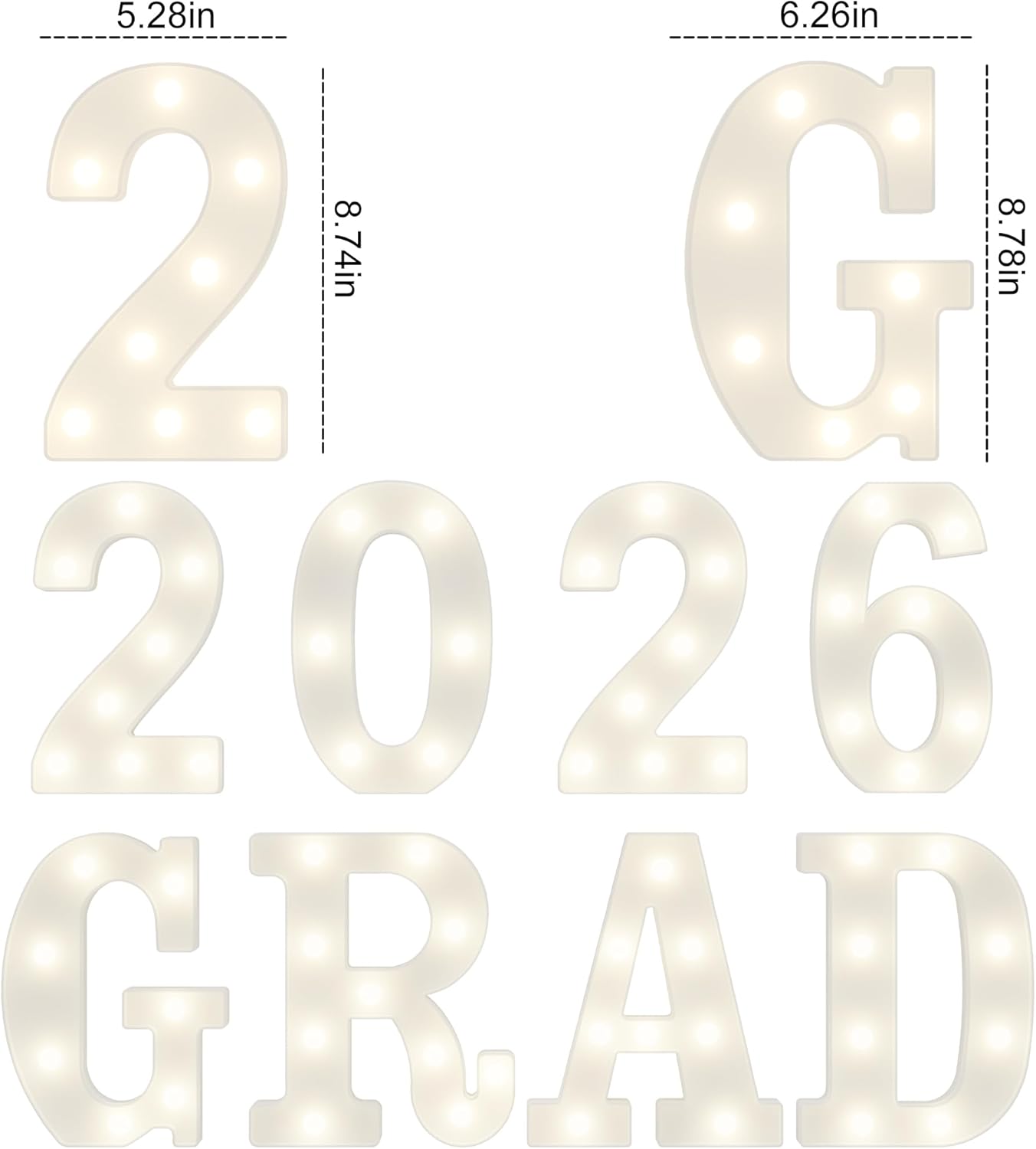 Graduation Decorations 2026-8 LED Long Marquee Light Up Letters 'Grad 2026' - Graduation Party Decor for Kindergarten Preschool High School College Graduation