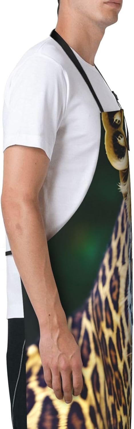 Yellow leopard print print Waterproof chef's apron with pocket apron for kitchen cooking baking barbecue and gardening