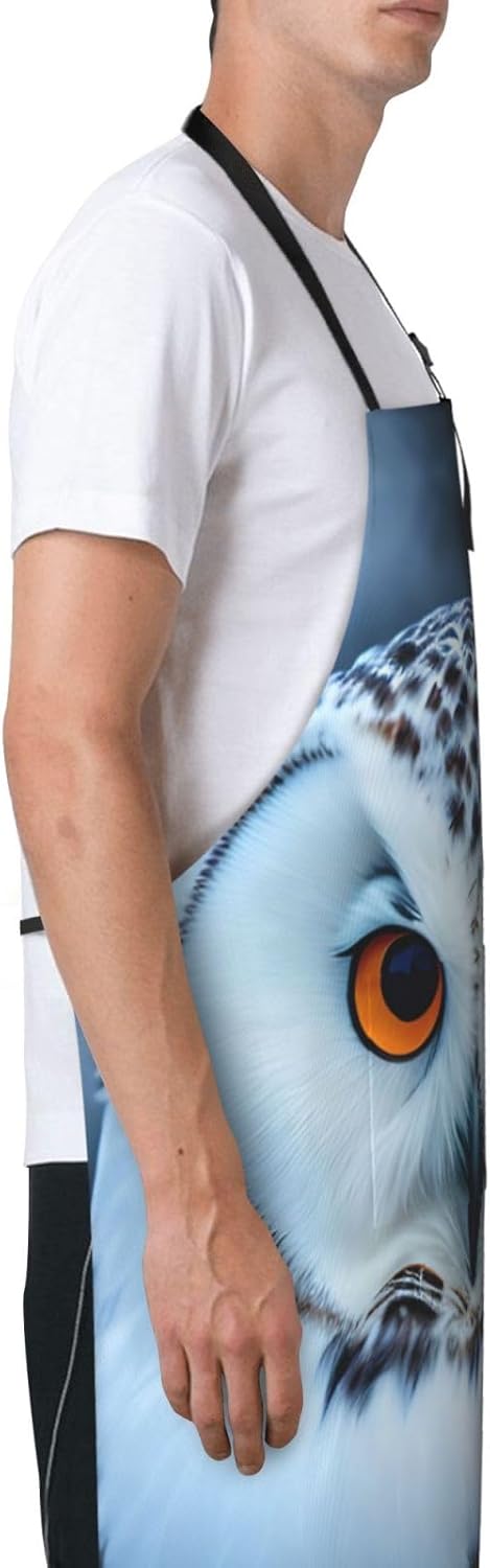 Snowy Owl Eyes Print 28x33 In Adult Kitchen Apron with Pockets Versatile Chef Smock for Cooking Baking