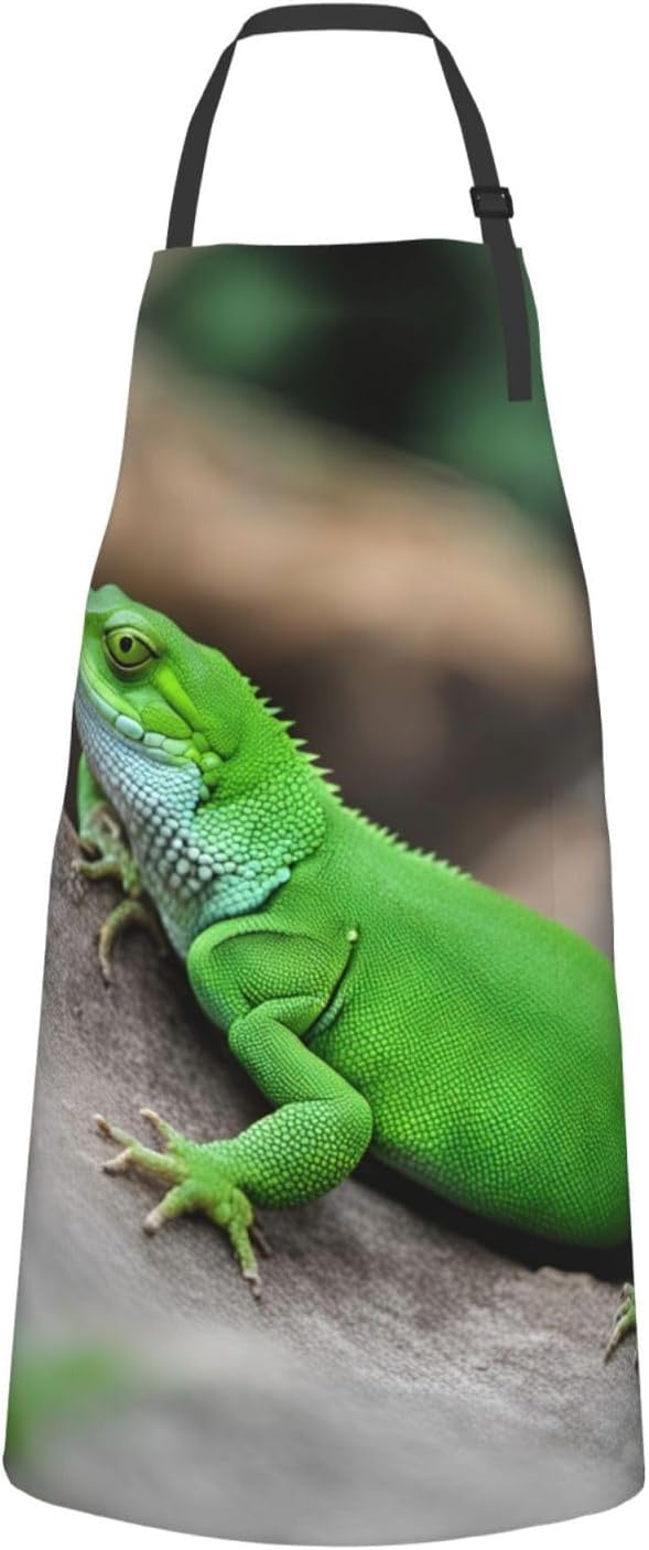 Green Lizard print Waterproof chef's apron with pocket apron for kitchen cooking baking barbecue and gardening
