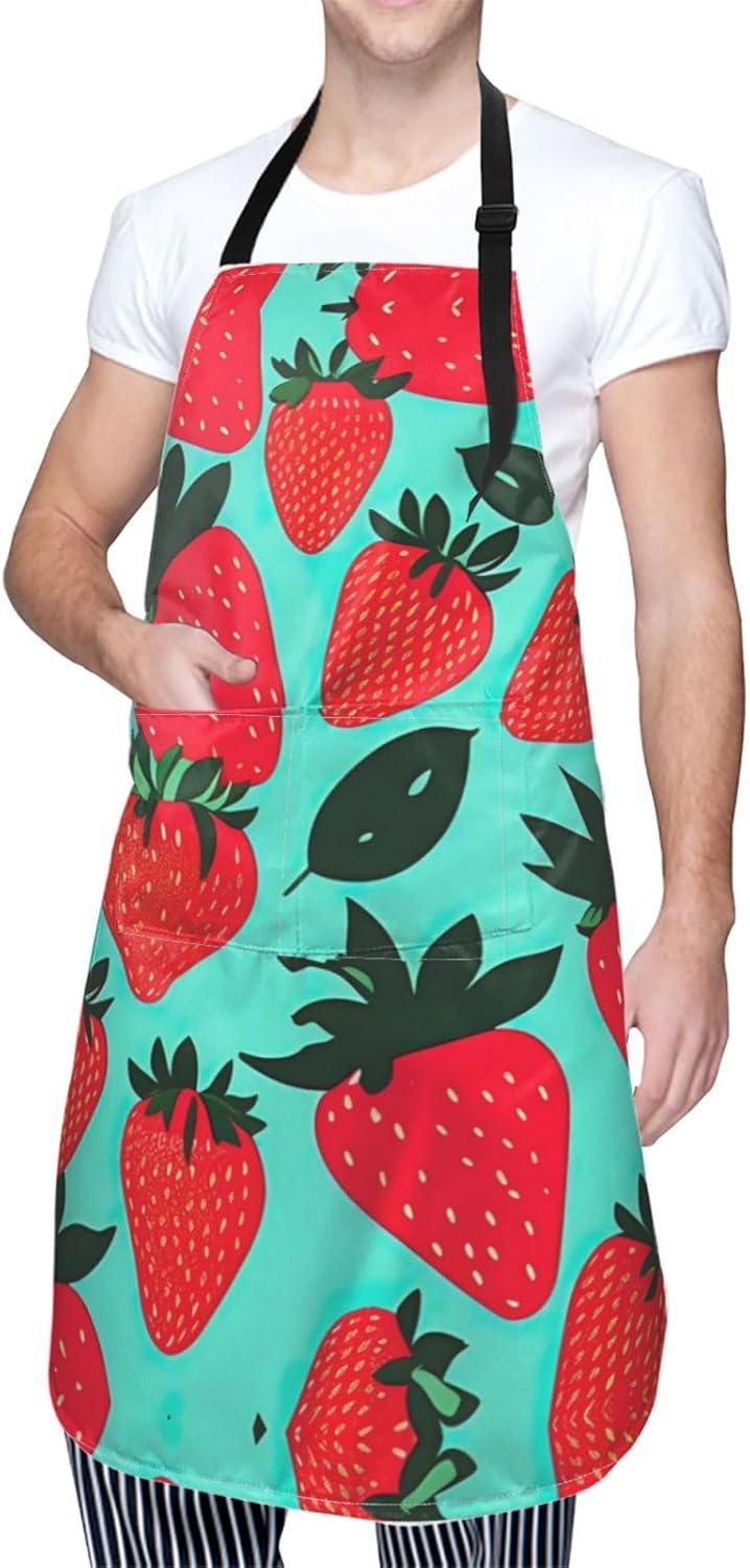 Cute strawberry 1 print Waterproof chef's apron with pocket apron for kitchen cooking baking barbecue and gardening