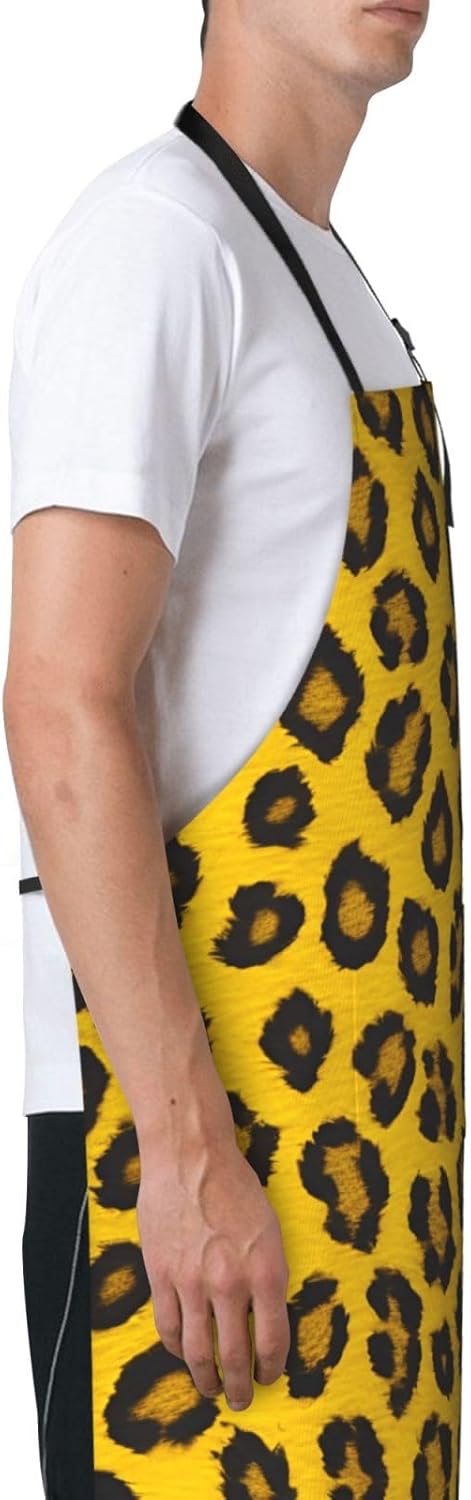 Yellow Leopard Print 28x33 In Kitchen Apron Stylish Chef Apron with Pockets for Cooking Baking Painting