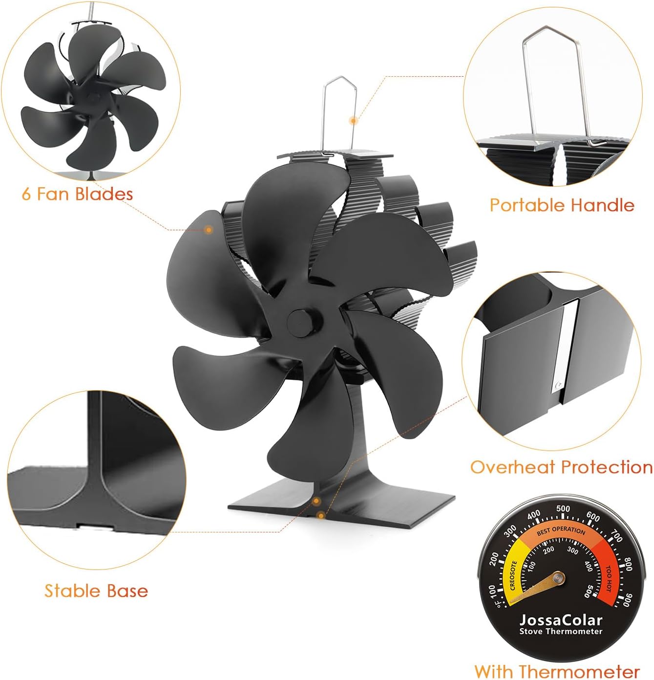 Wood Stove Fan Heat Powered Fireplace Fan Non Electric, Thermal Fan fo