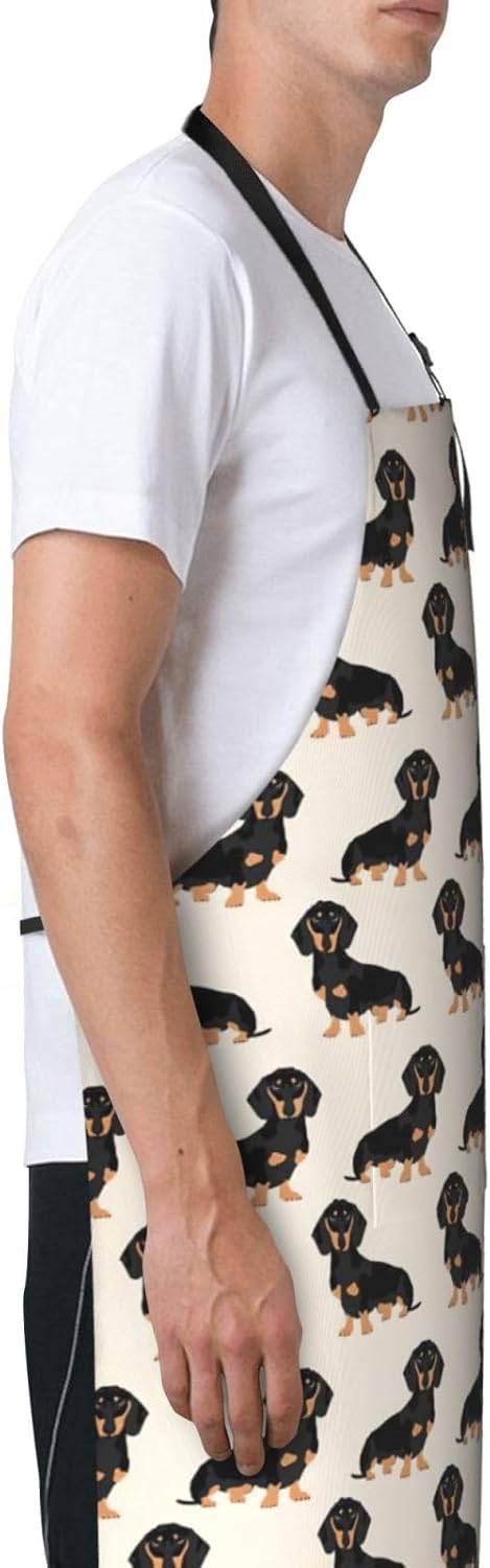 Dachshund Dog print Waterproof apron with pocket adjustable cooking ap