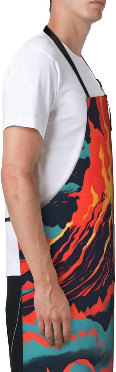 Volcano print Waterproof apron with pocket adjustable cooking apron for adult kitchen bibs to bake