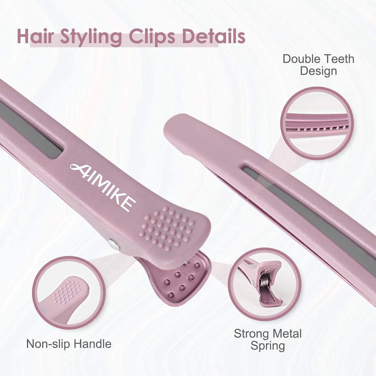 AIMIKE Hair Sectioning Clips with Silicone Band - 6pcs No Crease Duck 