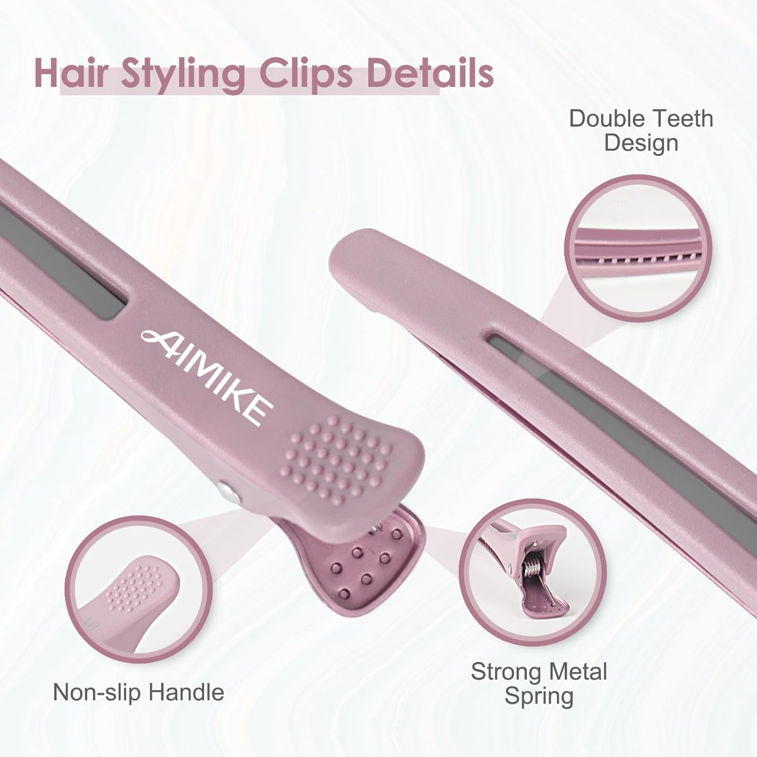 AIMIKE Hair Sectioning Clips with Silicone Band - 6pcs No Crease Duck 