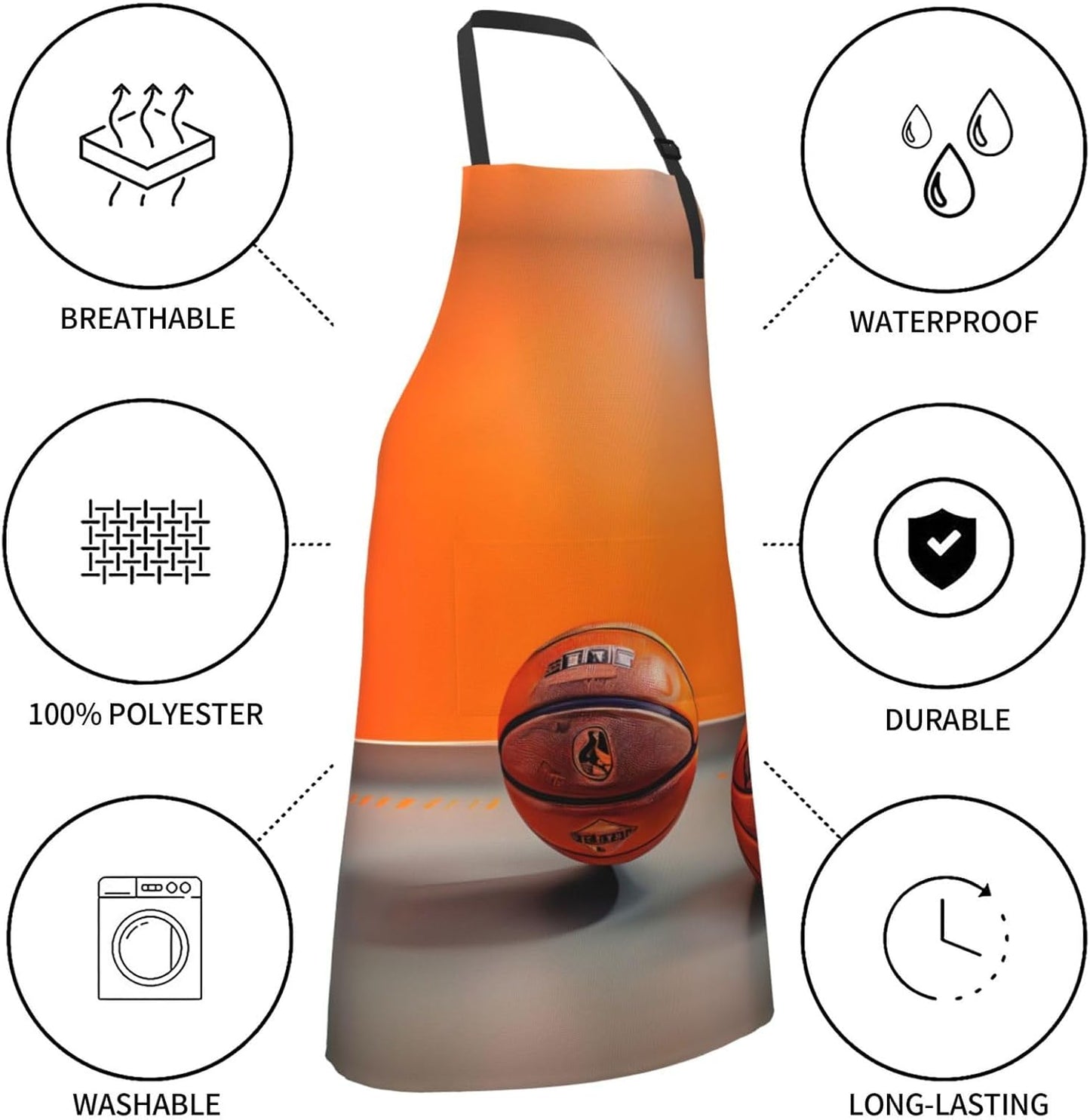 Basketball Orange Print Laundry apron 28x33 In Waterproof Kitchen Apro