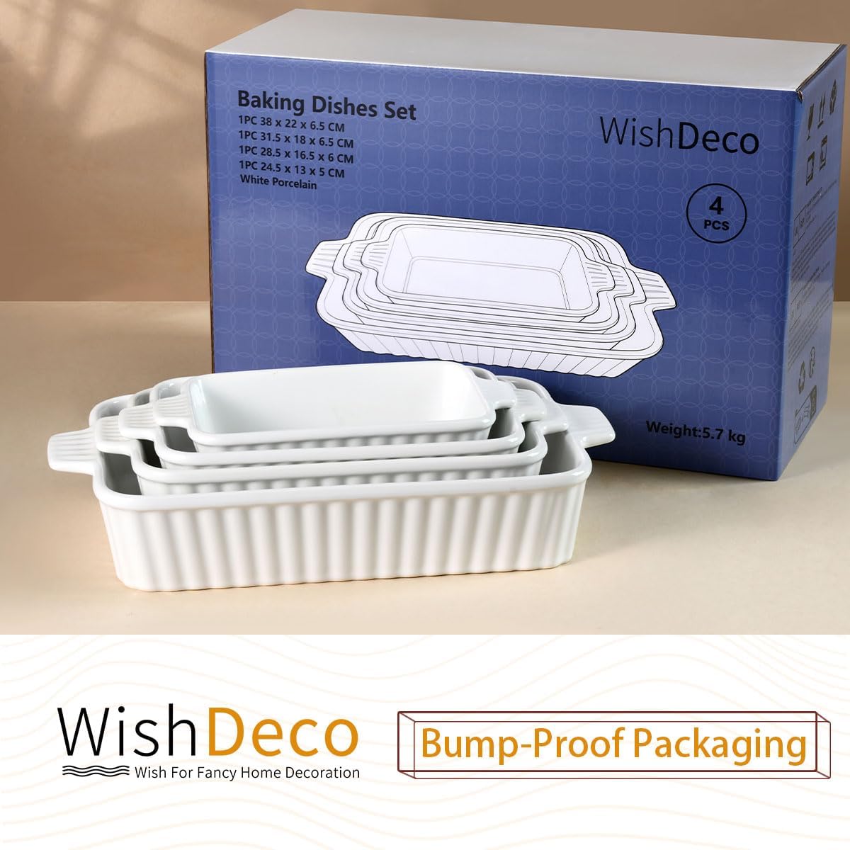 Ceramic Casserole Dishes Set of 4, Baking Dishes for Oven, Rectangular