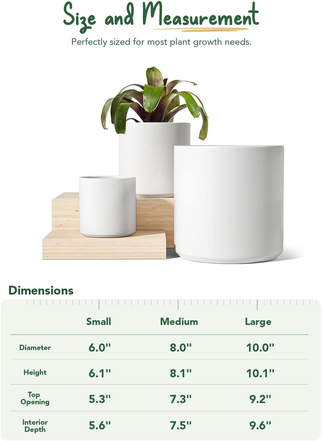 LE TAUCI Ceramic Pots for Plants, 10/8/6 Inch Indoor Planters with Dra