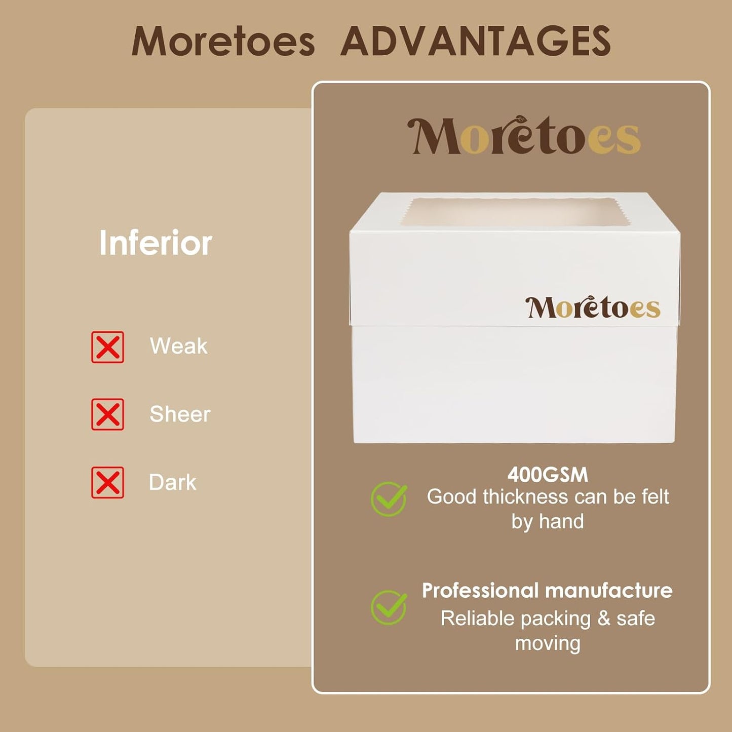 Moretoes 15Pcs Cake Boxes, 12x12x8 Inch White Bakery Boxes with Window Cake Containers Tall Dessert Cardboard Boxes