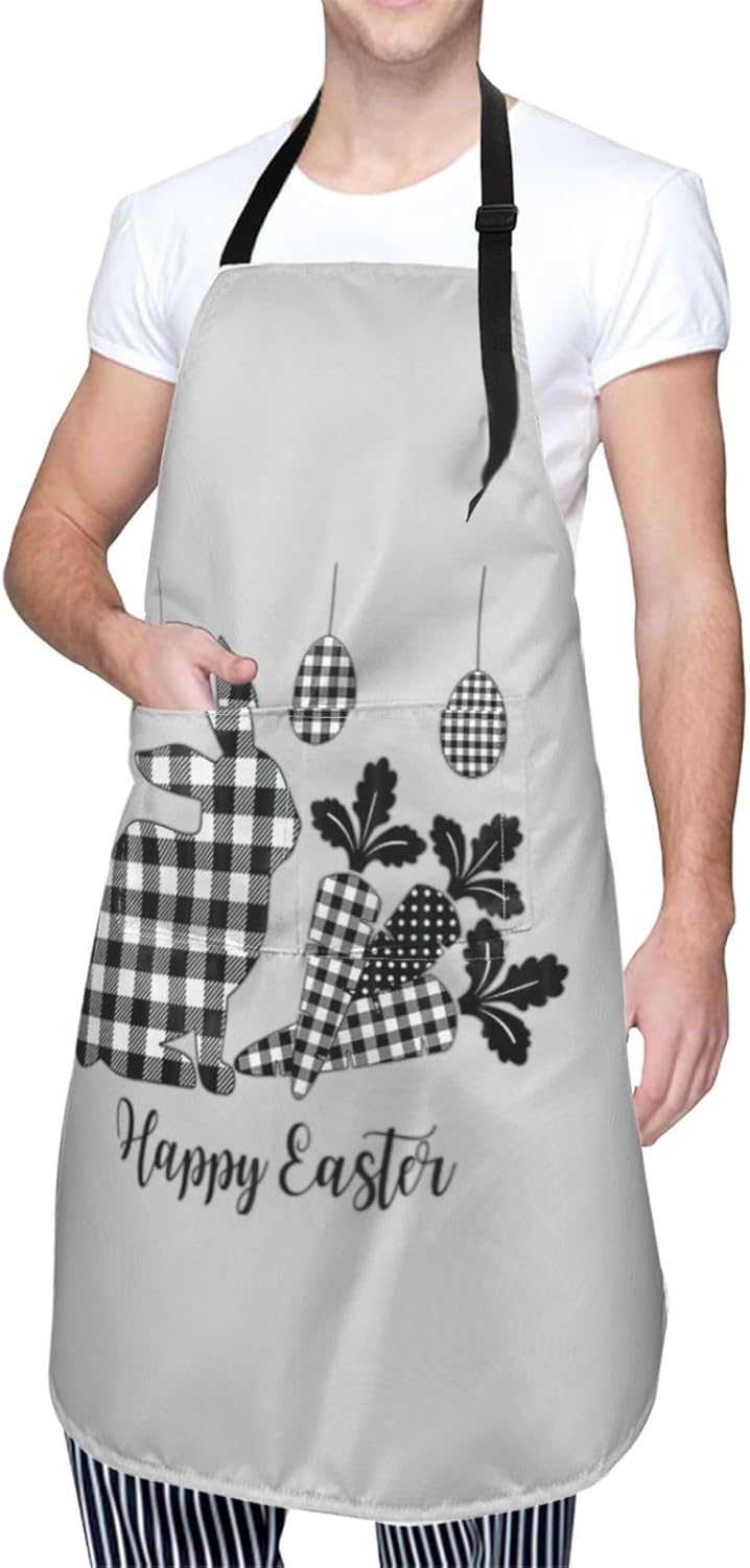 Happy Easter Print 28x33 In Adult Kitchen Apron with Pockets Versatile Chef Smock for Cooking Baking