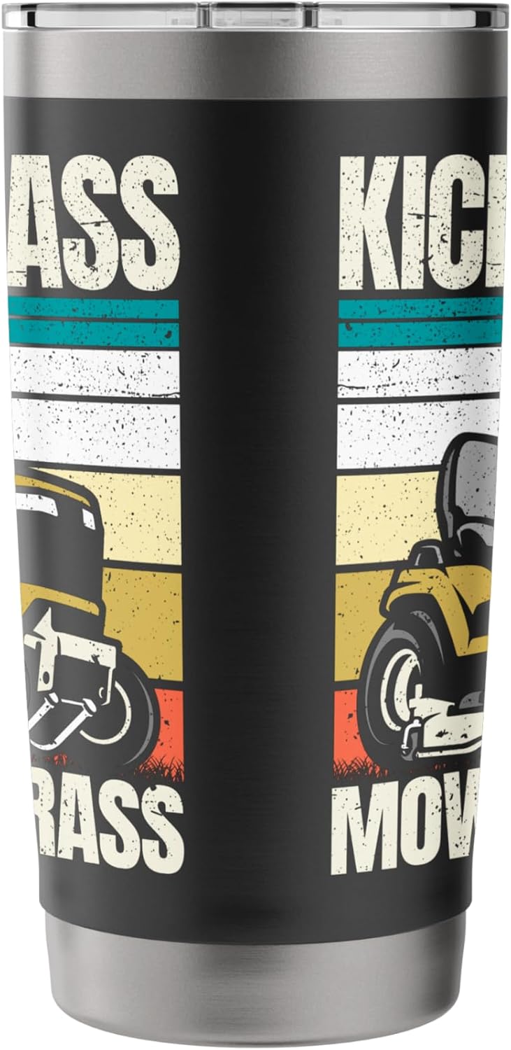 Kicking Ass Mowing Grass Funny Lawn Mower Men Mowing Stainless Steel Insulated Tumbler
