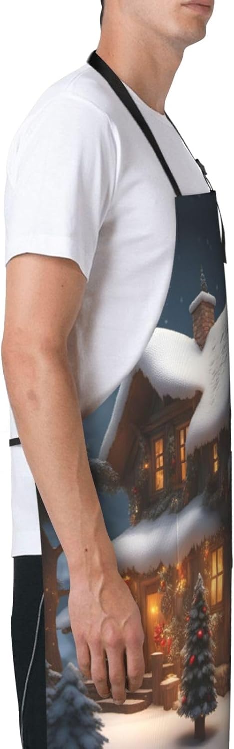 Christmas Village House 3 print Waterproof chef's apron with pocket apron for kitchen cooking baking barbecue and gardening