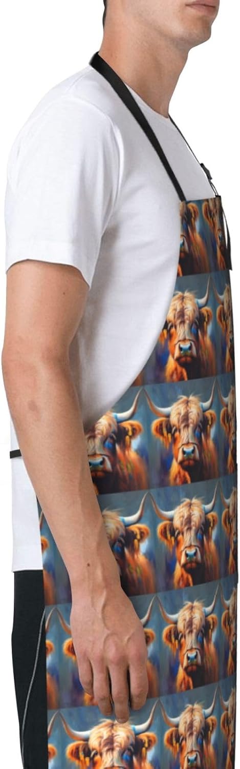 YANYU Cow Print 28x33 In Kitchen Apron Stylish Chef Apron with Pockets