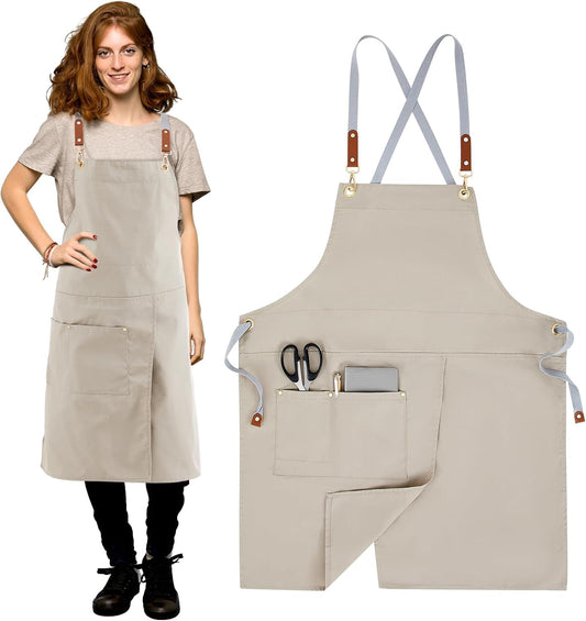 Crossback Pottery Apron Split Leg with Large Pocket Canvas Apron with Adjustable Strap for Art Garden Nail Tech Hairstylist