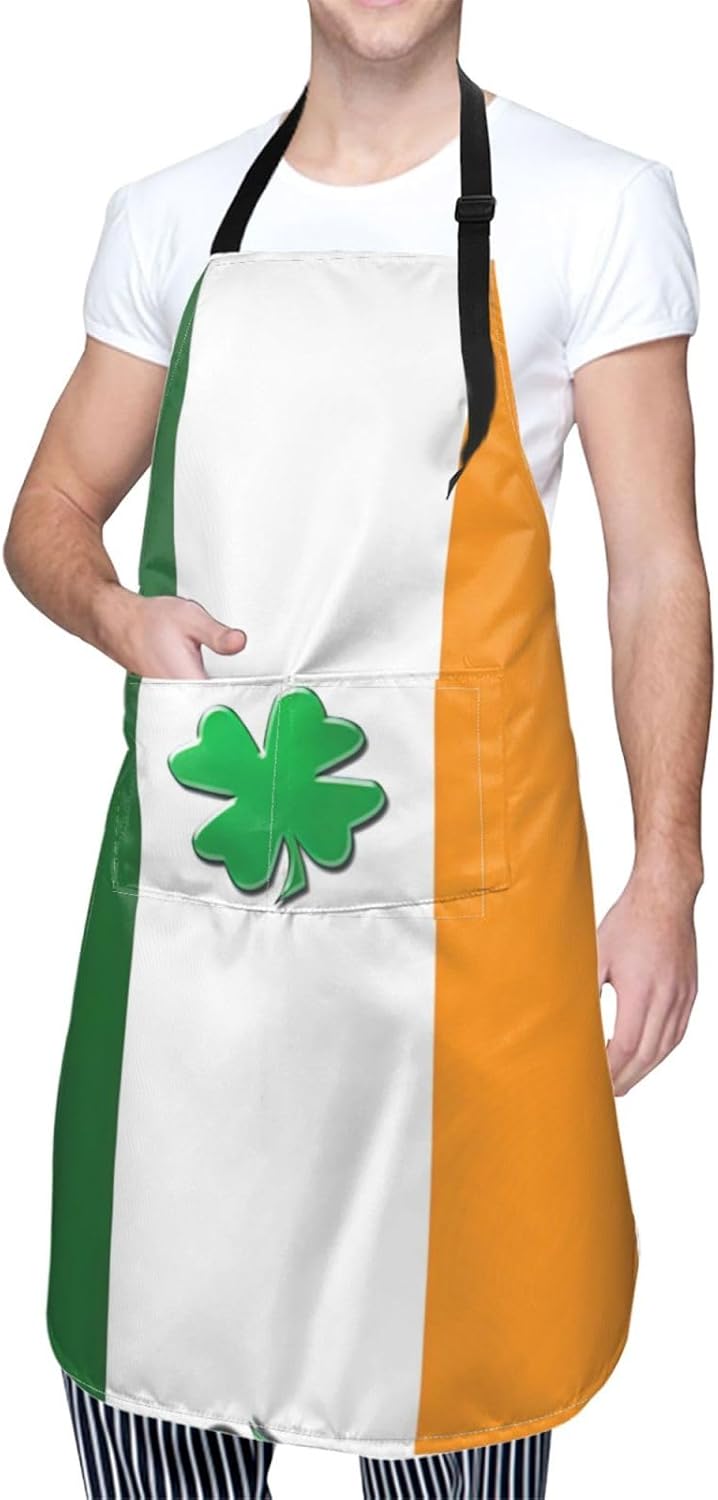 Irish Flag Print 28x33 In Adult Kitchen Apron with Pockets Versatile Chef Smock for Cooking Baking