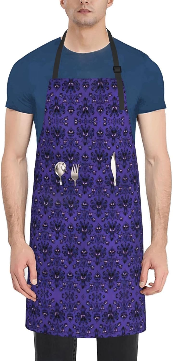 Haunted Mansion Print 28x33 In Adult Kitchen Apron with Pockets Versatile Chef Smock for Cooking Baking