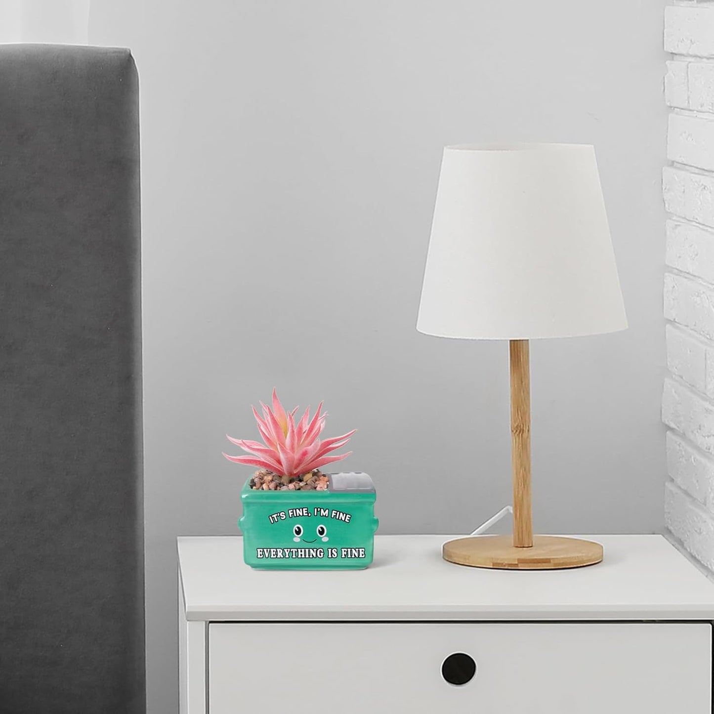 Emotional Support Dumpster Fire Desk Decor, Fake Plants in Ceramic Succulent Pots, Motivational Positive Thinking Office Desk Accessories, Funny Gifts for Women, Men, Coworkers