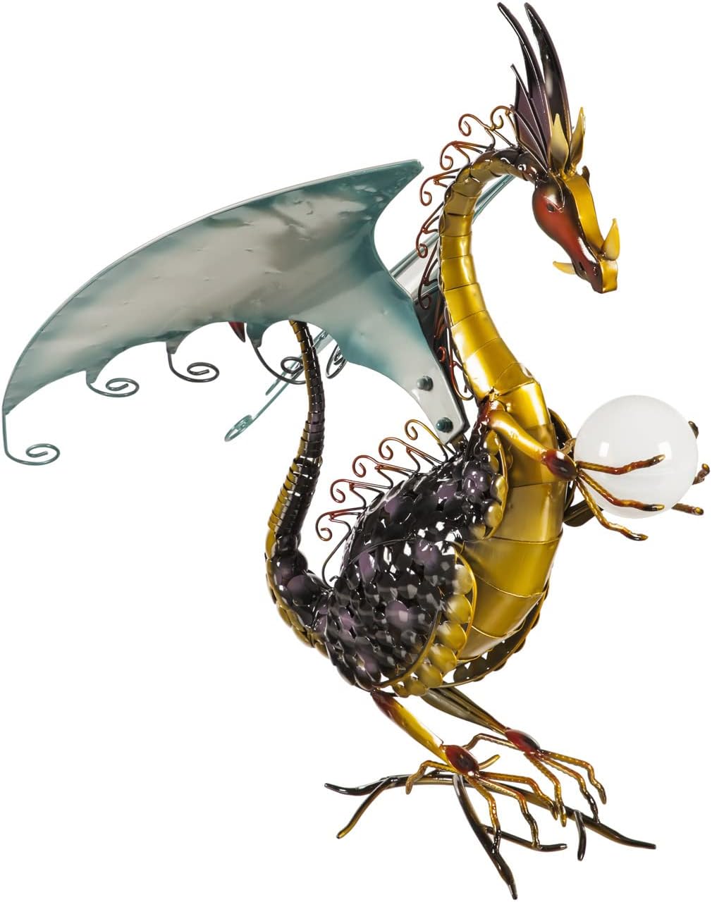 Wind & Weather Dragon Garden Sculpture with Solar Globe |13.75 x 19 x 25.4 Inches |Weather Resistant and Outdoor Safe |Porch Garage Garden or Patio Home Décor
