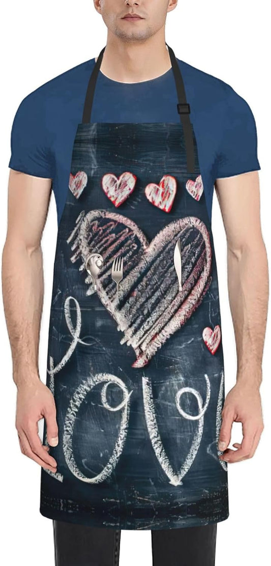 I Love You Words with Hearts print Waterproof chef's apron with pocket apron for kitchen cooking baking barbecue and gardening