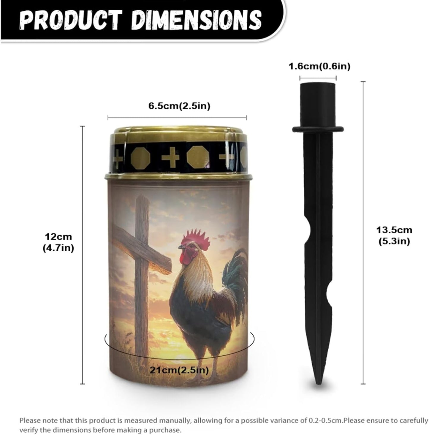 Merkmak Set of 2 Cemetery Solar Lights for Grave Sunset Cross Chicken Pathway Lights Solar Powered Memorial Flameless Candle for Prayer Cemetery Decorations