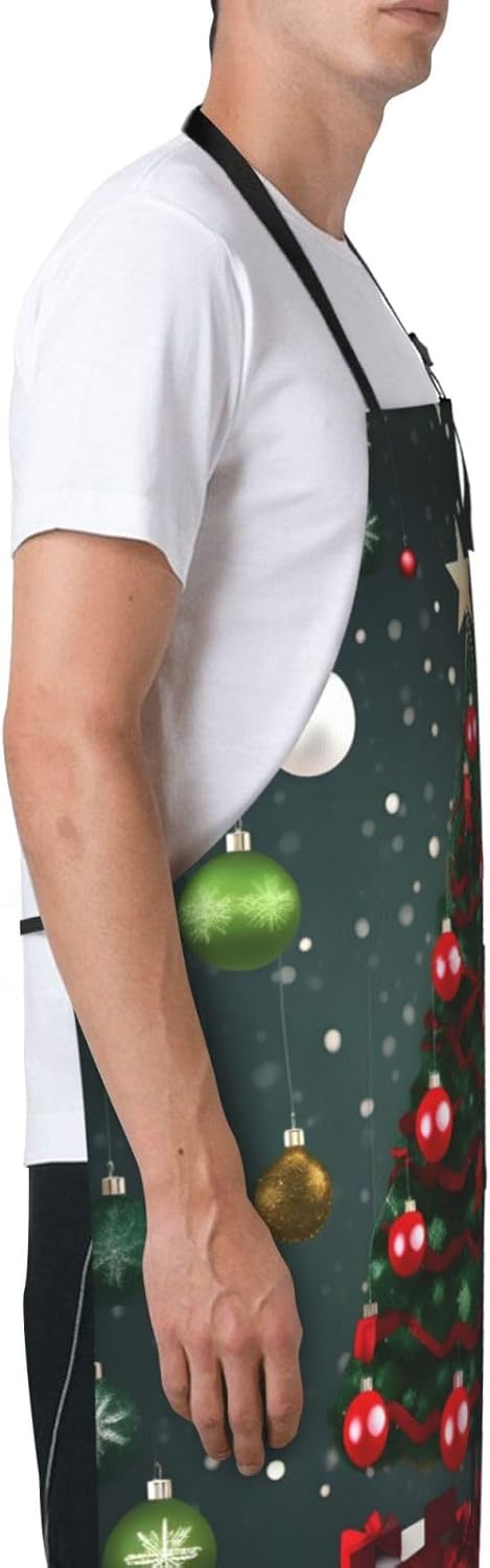 Christmas Tree and ball Print Laundry apron 28x33 In Waterproof Kitchen Apron with Pockets for Cooking Baking